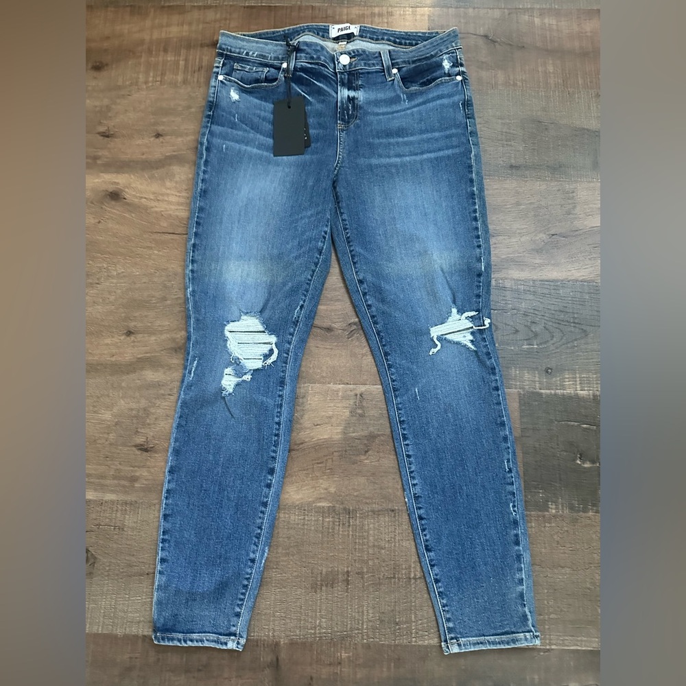 PAIGE Women's Skinny Ripped Blue Jeans